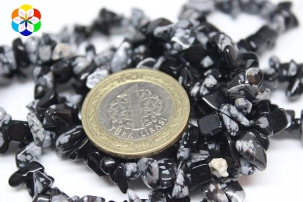 Kar Tanesi Obsidyen Kırık Doğal Taş Dizisi - Resim 6