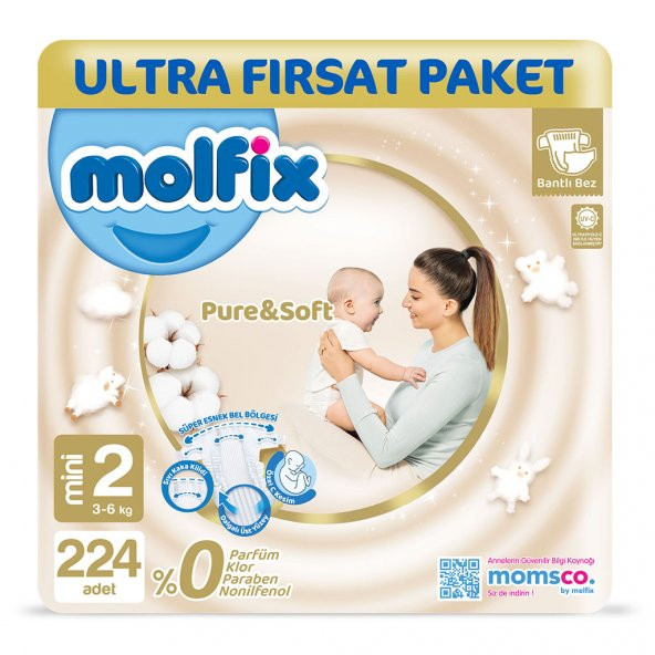 Molfix Pure & Soft Bebek Bezi 2 Beden Mini 224 Adet