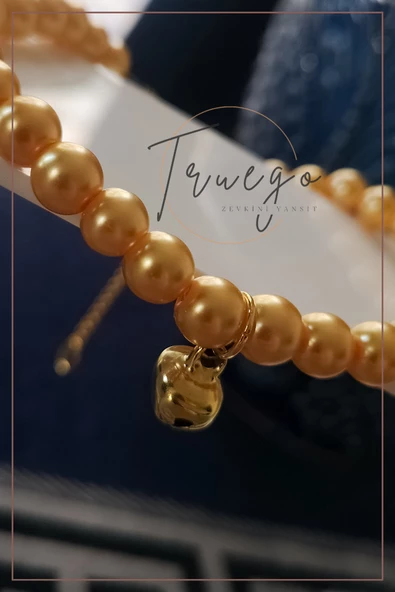 Cam İnci Kedi Kolyesi Zilli Kedi Tasması - Gold - 3