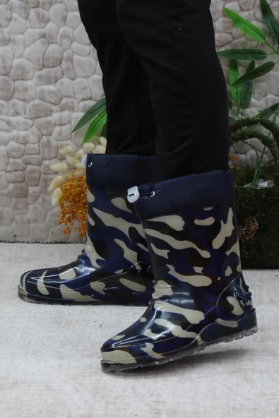 Fort 7061 Lacivert Kamuflaj İçi Peluşlu Su Geçirmez Erkek Çocuk Kar Yağmur Çizmesi - Resim 4