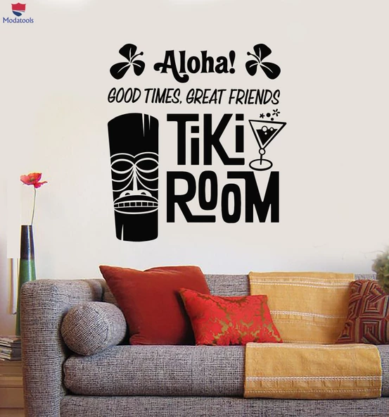 Barlar Restoranlar Duvar Sticker Aloha Tiki Oda Maskesi Bar Hawaii Kokteyli Hawaii Çıkartmaları