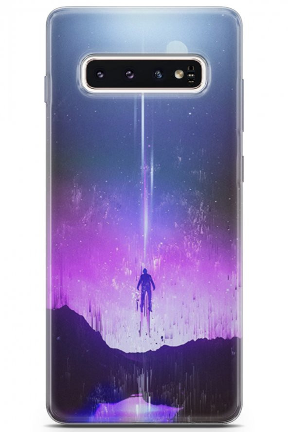 Samsung Galaxy S10 Kılıf Seri Moon 07 Yağmur Desenli Kılıf Beyaz - 1
