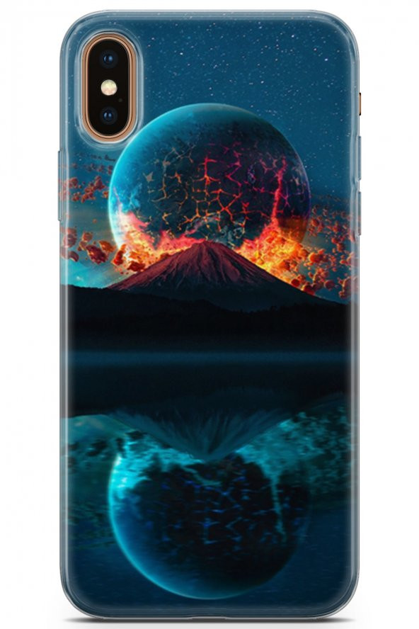 Apple iPhone XS Max Kılıf Seri Moon 02 Ayda Patlama Kapak Parliement Mavi - 1