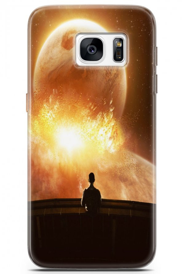Samsung Galaxy S7 Kılıf Seri Moon 11 Güneş Patlaması 4K Baskılı Kılıf Siyah - 1
