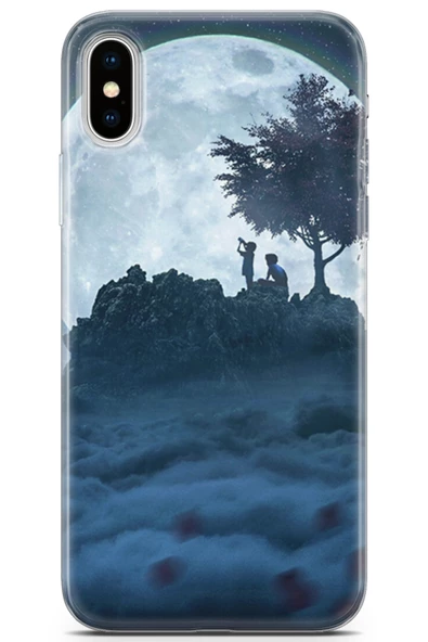 Apple iPhone X - XS Kılıf Seri Moon 22 Ayı İzlemek Kap Gray - 1