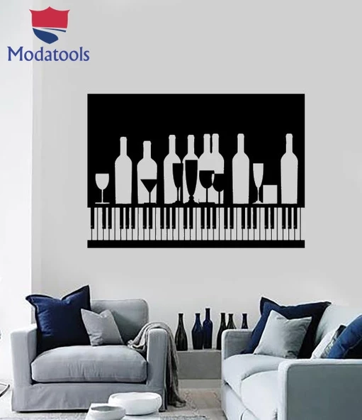 Barlar Restoranlar Duvar Sticker Şarap Kokteyl Bardakları Şarap Şişeleri Piyano Bar Cafe Dekor Benzersiz Hediyelik