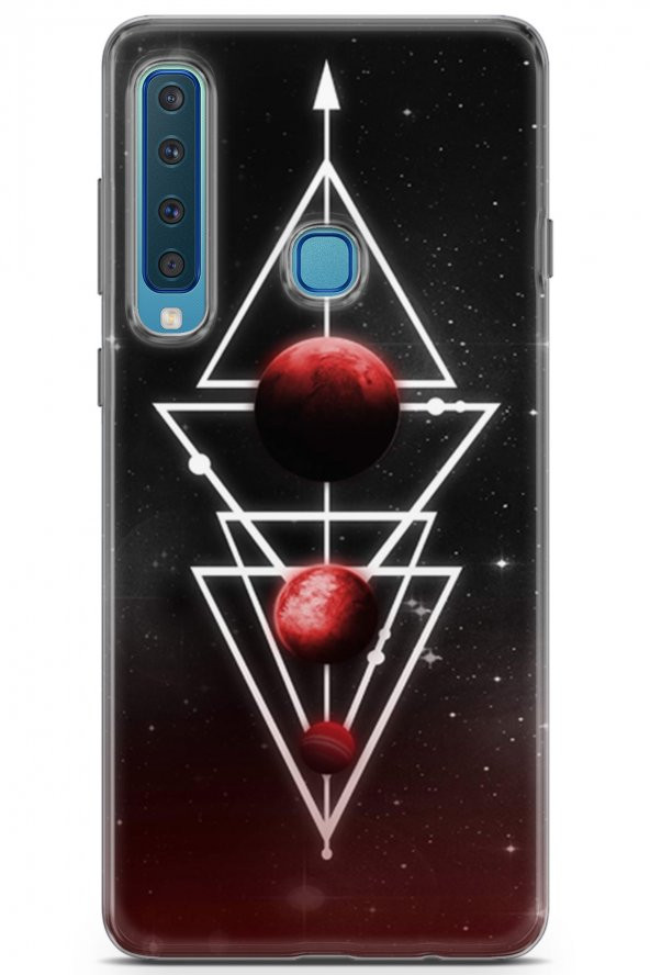 Samsung Galaxy A9 2018 Kılıf Seri Moon 03 Piramit Ay Arka Kapak Bordo