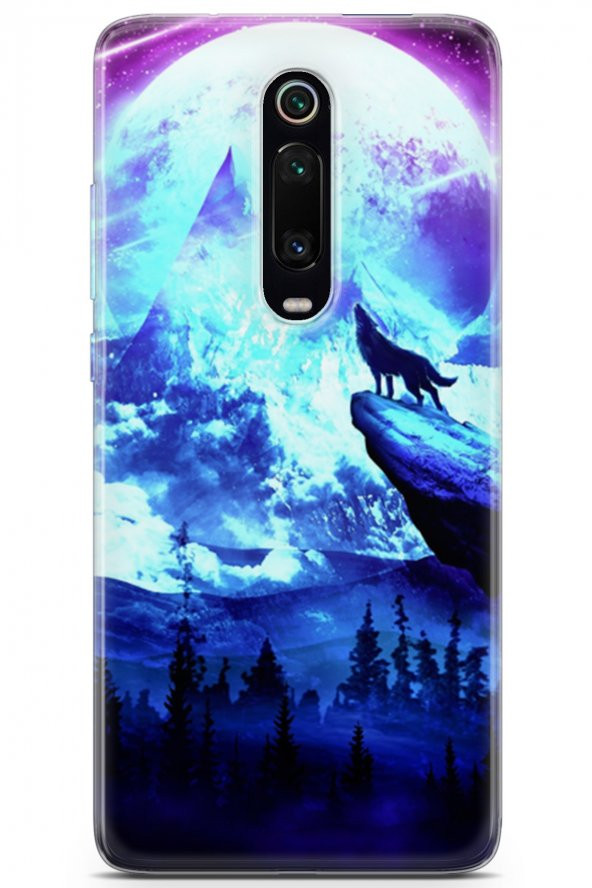 Xiaomi Mi 9T Pro Kılıf Seri Moon 23 Uluyan Kurt Telefon Kabı Açık Mavi