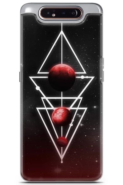 Samsung Galaxy A80 Kılıf Seri Moon 03 Piramit Ay Arka Kapak Bordo