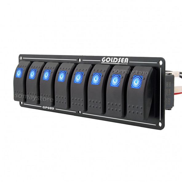 Goldsea Marine 8 Anahtarlı Slim Model Switch Panel 12-24V Kontrol Paneli Mavi Işık