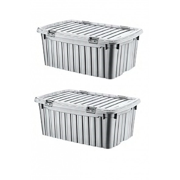 2 Adet 120 Litre Mega Multi Box Gri Renkli Saklama Kutusu - E-523-2