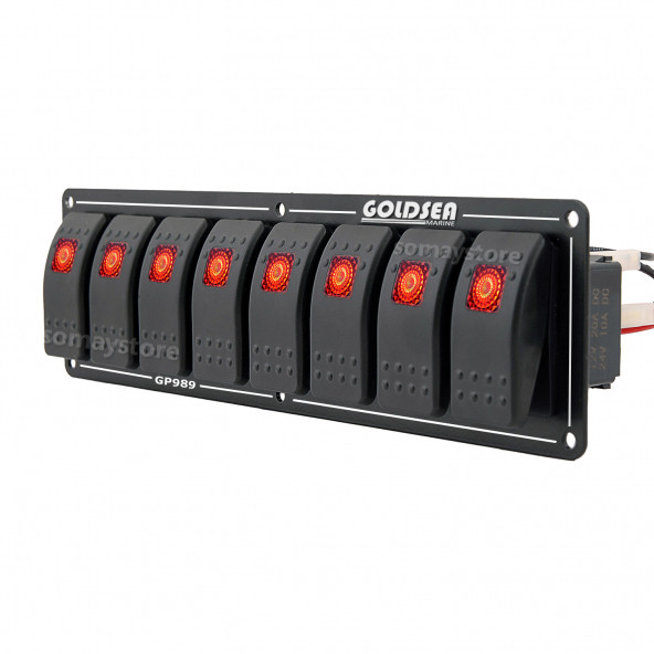 Goldsea Marine 8 Anahtarlı Slim Model Switch Panel 12-24V Kontrol Paneli Kırmızı Işık