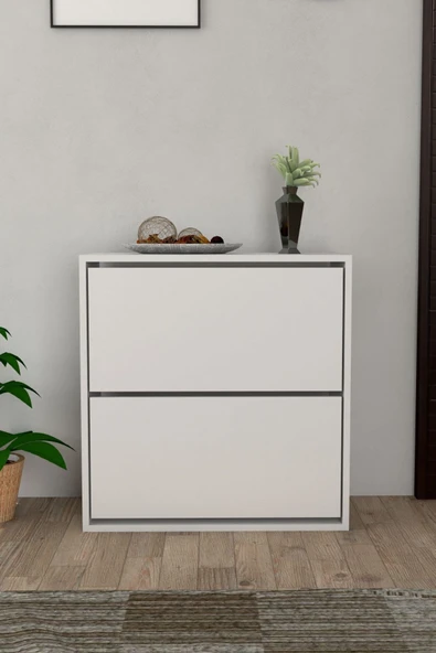 Moonlife 2 Kapaklı Kayar Raflı Ayakkabılık Beyaz