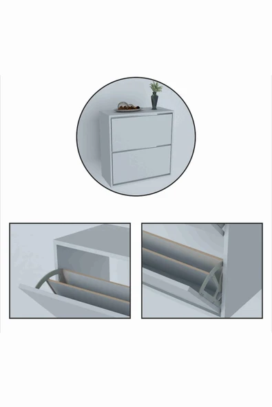 Moonlife 2 Kapaklı Kayar Raflı Ayakkabılık Beyaz - 5