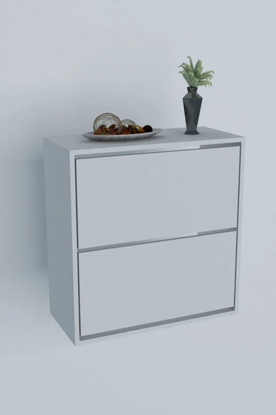 Moonlife 2 Kapaklı Kayar Raflı Ayakkabılık Beyaz - 4