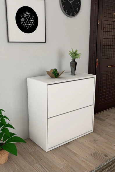 Moonlife 2 Kapaklı Kayar Raflı Ayakkabılık Beyaz - 3