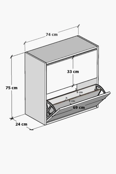 Moonlife 2 Kapaklı Kayar Raflı Ayakkabılık Beyaz - 6
