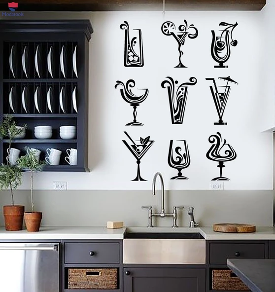 Barlar Restoranlar Duvar Sticker İçecekler Kokteyl Kadehi Koleksiyon Karışık İçecek Cafe Art Etiketler