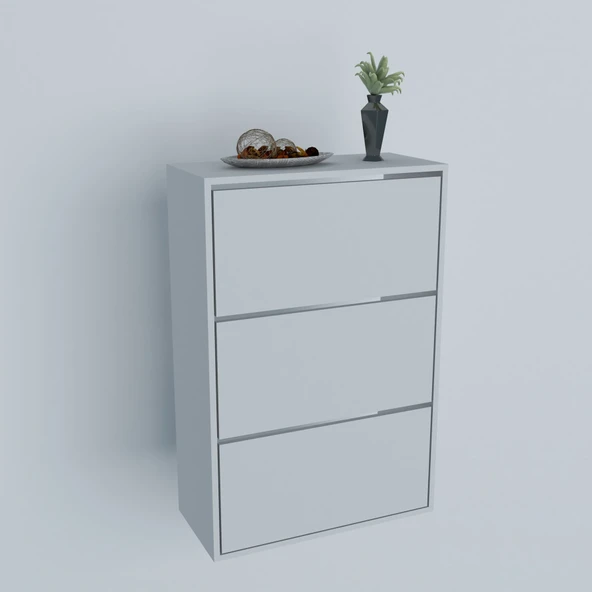 Moonlife 3 Kapaklı Kayar Raflı Ayakkabılık Beyaz - 3