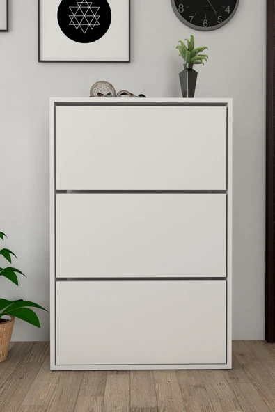Moonlife 3 Kapaklı Kayar Raflı Ayakkabılık Beyaz - 6