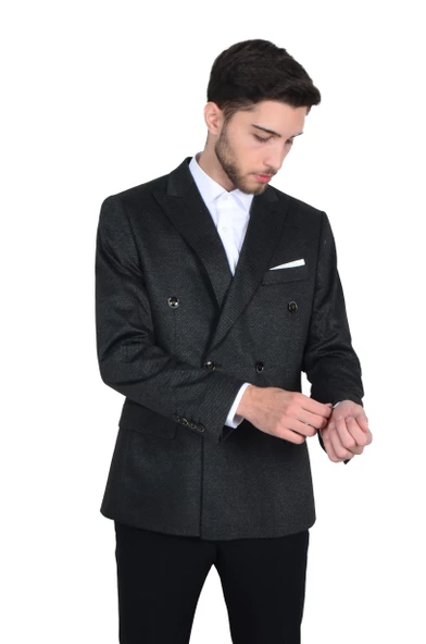 Cengiz İnler Kırlangıç Yaka Verev Desenli Erkek Kruvaze Ceket - 5