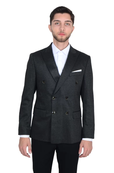 Cengiz İnler Kırlangıç Yaka Verev Desenli Erkek Kruvaze Ceket - 3