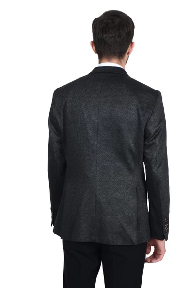 Cengiz İnler Kırlangıç Yaka Verev Desenli Erkek Kruvaze Ceket - 6