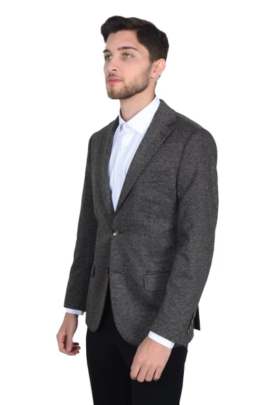 Cengiz İnler Mono Yaka Kuş Gözü Erkek Ceket - 5