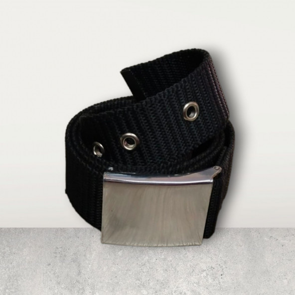 Metal Tokalı Nikelaj Kaplı Siyah Renk Örgü Bez Kemer En:4 cm Uzunluk:120 cm