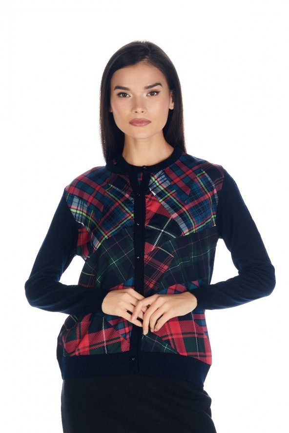 Kadın Baskı Desenli Triko Örme Hırka - 5