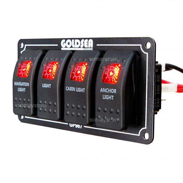 Goldsea 4 Anahtarlı Switch Panel Slim Model Sembollü Kırmızı Işıklı 12-24v
