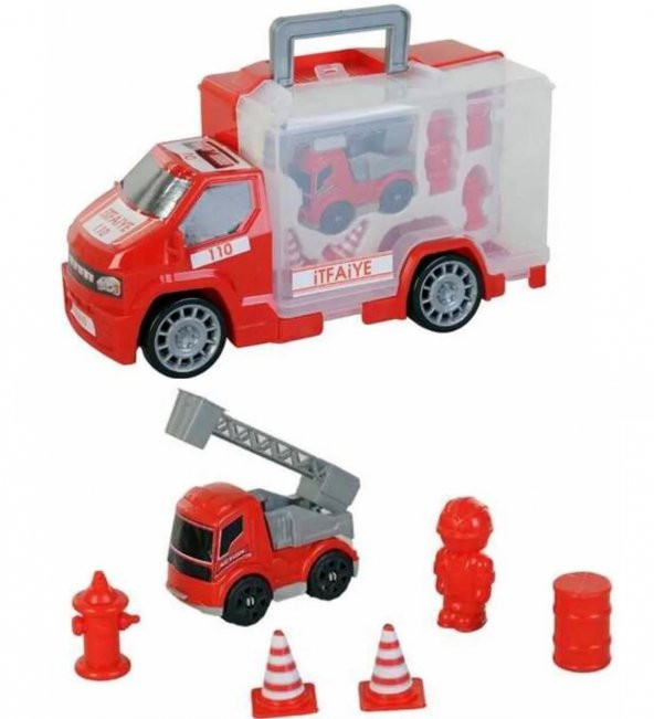 2in1 İtfaiye Arabalı, 7 Parçalı Oyuncak İtfaiyeci SETİ - 2