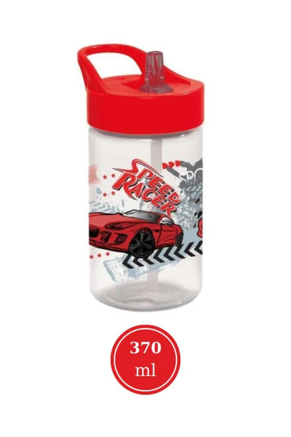 Flosoft Yarış Arabası Pipetli Çocuk Matara, Racer Desen Kapaklı Su Süt Meşrubat Bardağı 430ml - 2
