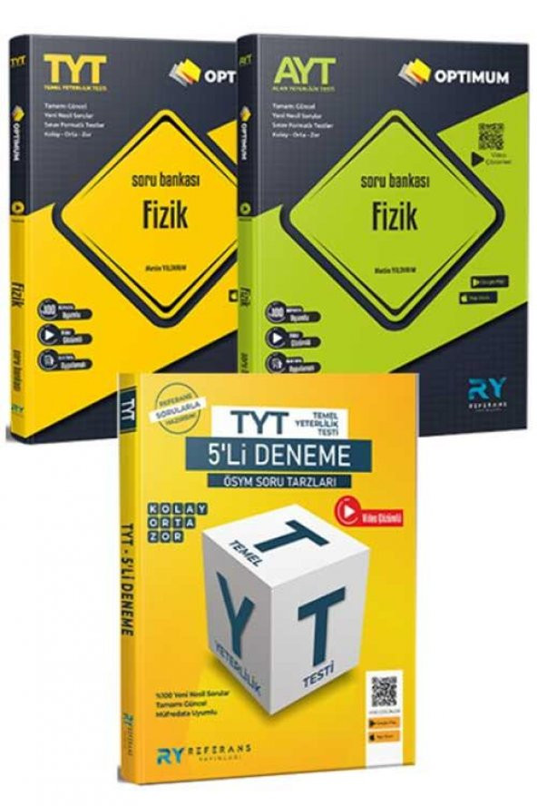 2024 Optimum TYT Fizik AYT Fizik Video Çözümlü Soru Bankası TYT 5 li Deneme Seti Referans