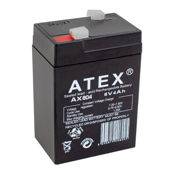 ATEX AX-604 AKÜ 6 VOLT - 4 AMPER IŞILDAK AKÜSÜ (70 X 48 X 101 MM) (K0)