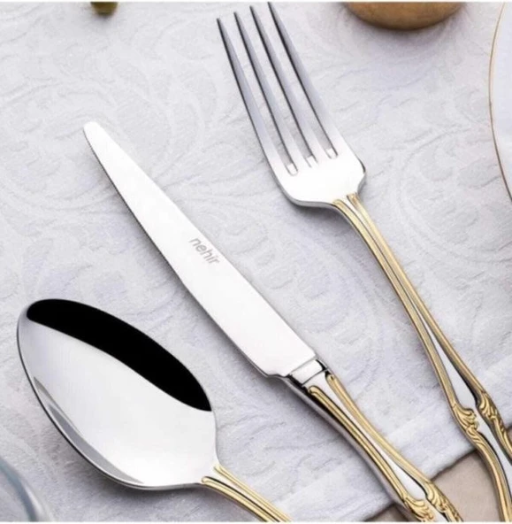 Nehir Lalezar Sade Altın 36 Parça Çatal Kaşık Bıçak Takımı - Resim 3