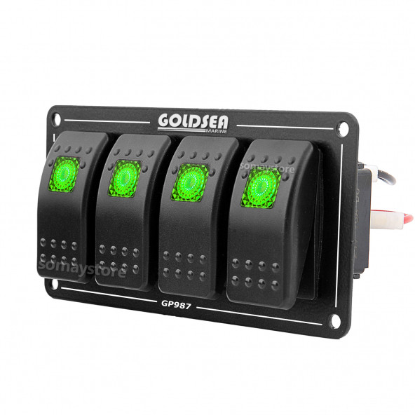 Goldsea 4 Anahtarlı Switch Panel Slim Model Kontrol Paneli Yeşil Işıklı 12-24v
