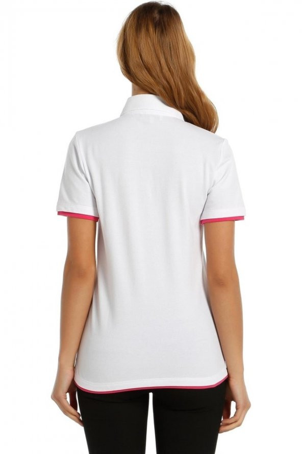 Beyaz Polo Yaka KadınT-shirt - 2