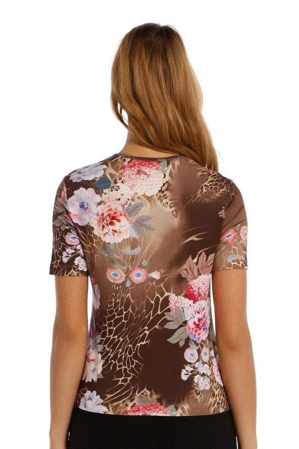 Kristal Emprime Baskılı Kısa Kol Örme Lycralı T-shirt - 2