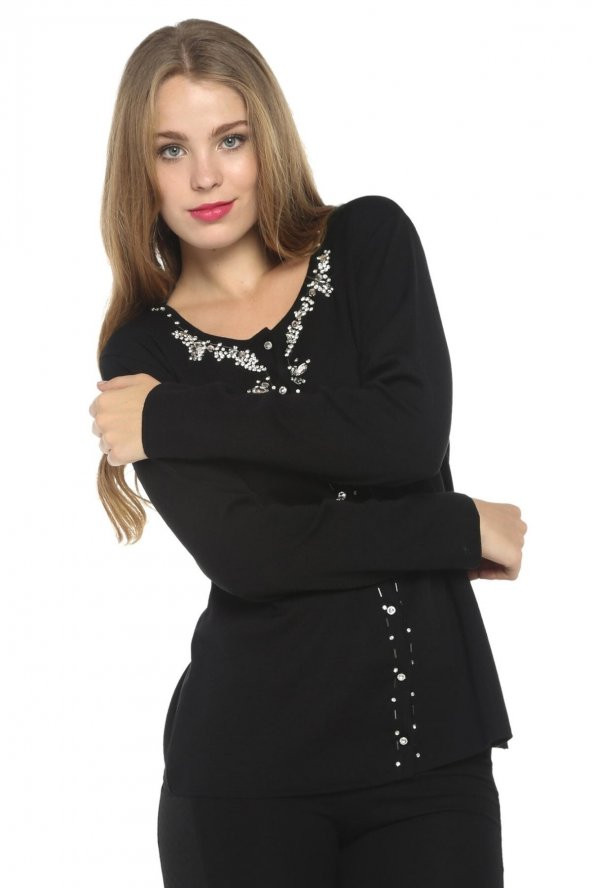 Kristal Taşlı Italyan Yün Triko Hırka - 3