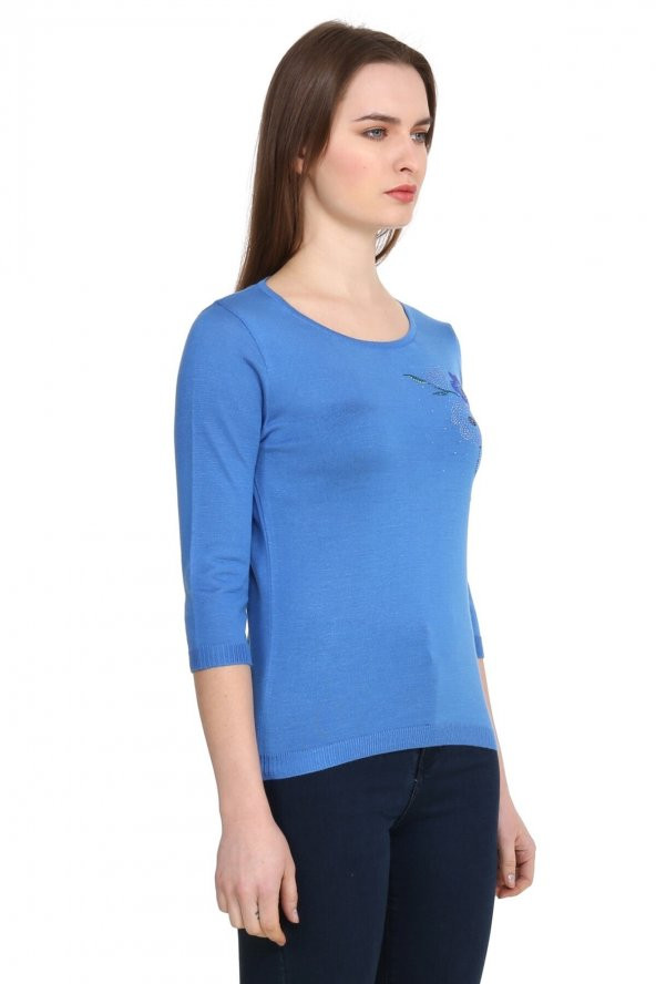 Kristal Baskılı Zarif Triko Bluz - Resim 3