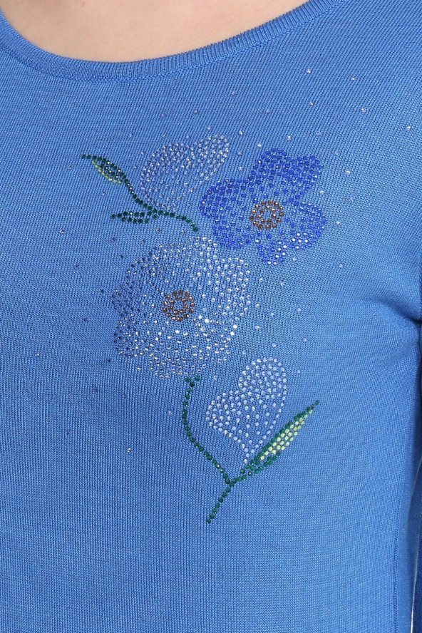 Kristal Baskılı Zarif Triko Bluz - Resim 4