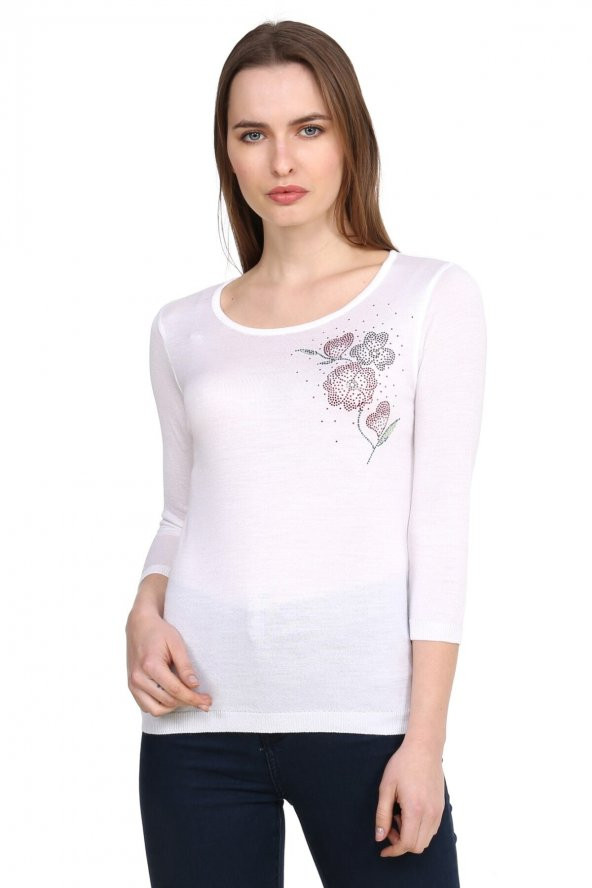 Kristal Baskılı Zarif Triko Bluz - Resim 5