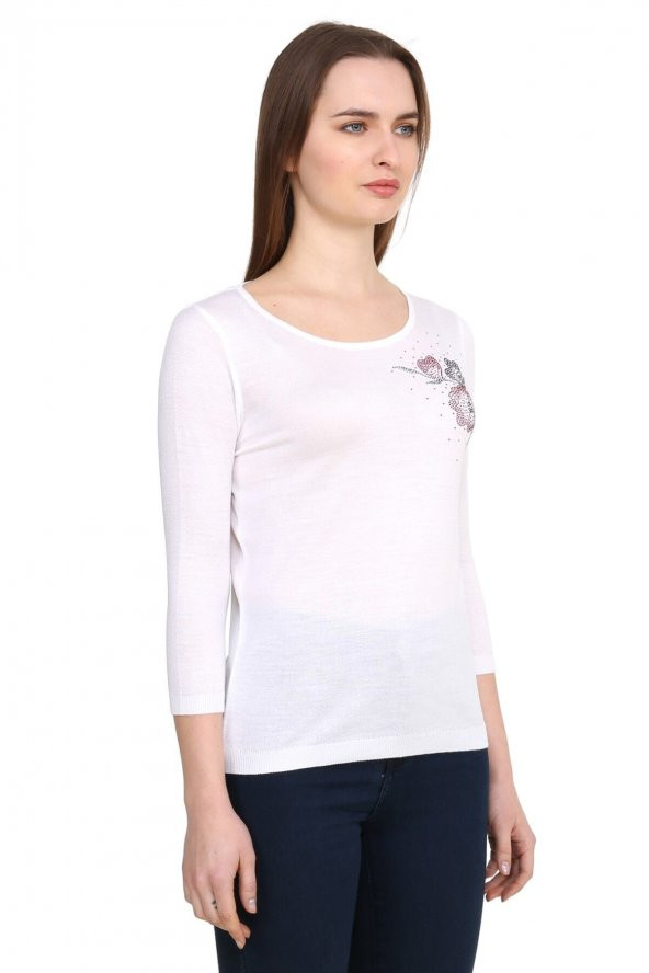 Kristal Baskılı Zarif Triko Bluz - Resim 7