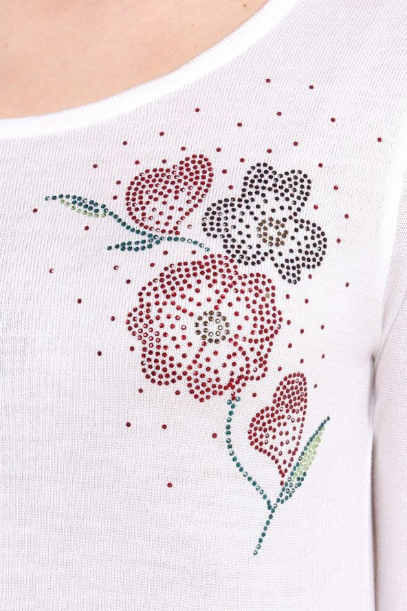 Kristal Baskılı Zarif Triko Bluz - Resim 8