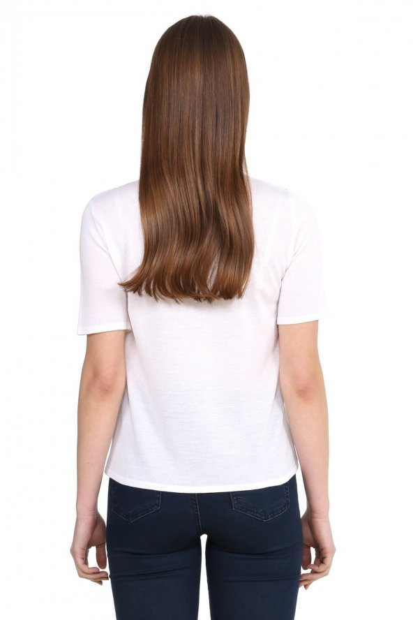 Beyaz Metalik Baskılı Viskoz Bluz T-shirt - 2