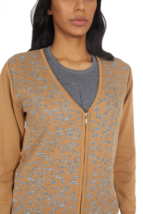 Dalgalı Desen Fermuarlı Triko Hırka - 4