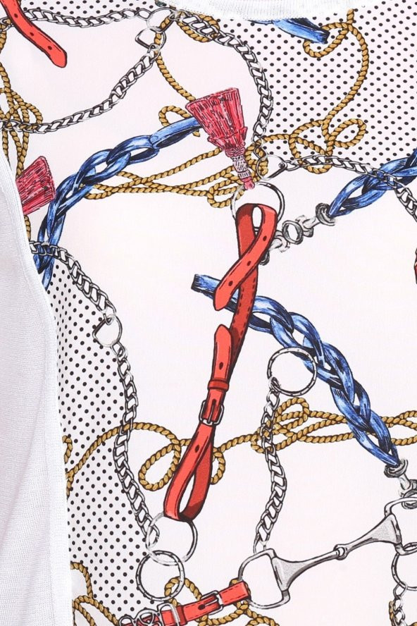 Beyaz Metalik Baskılı Viskoz Bluz T-shirt - 4