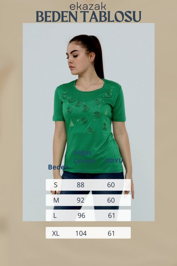 Yelken Baskı Ve Nakış Detaylı Merserize Örme T-shirt - 12