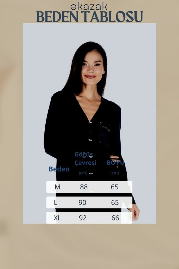 Kristal Taşlı Agraf Cep Baskılı Konfor Viskoz-lycra Hırka - 6